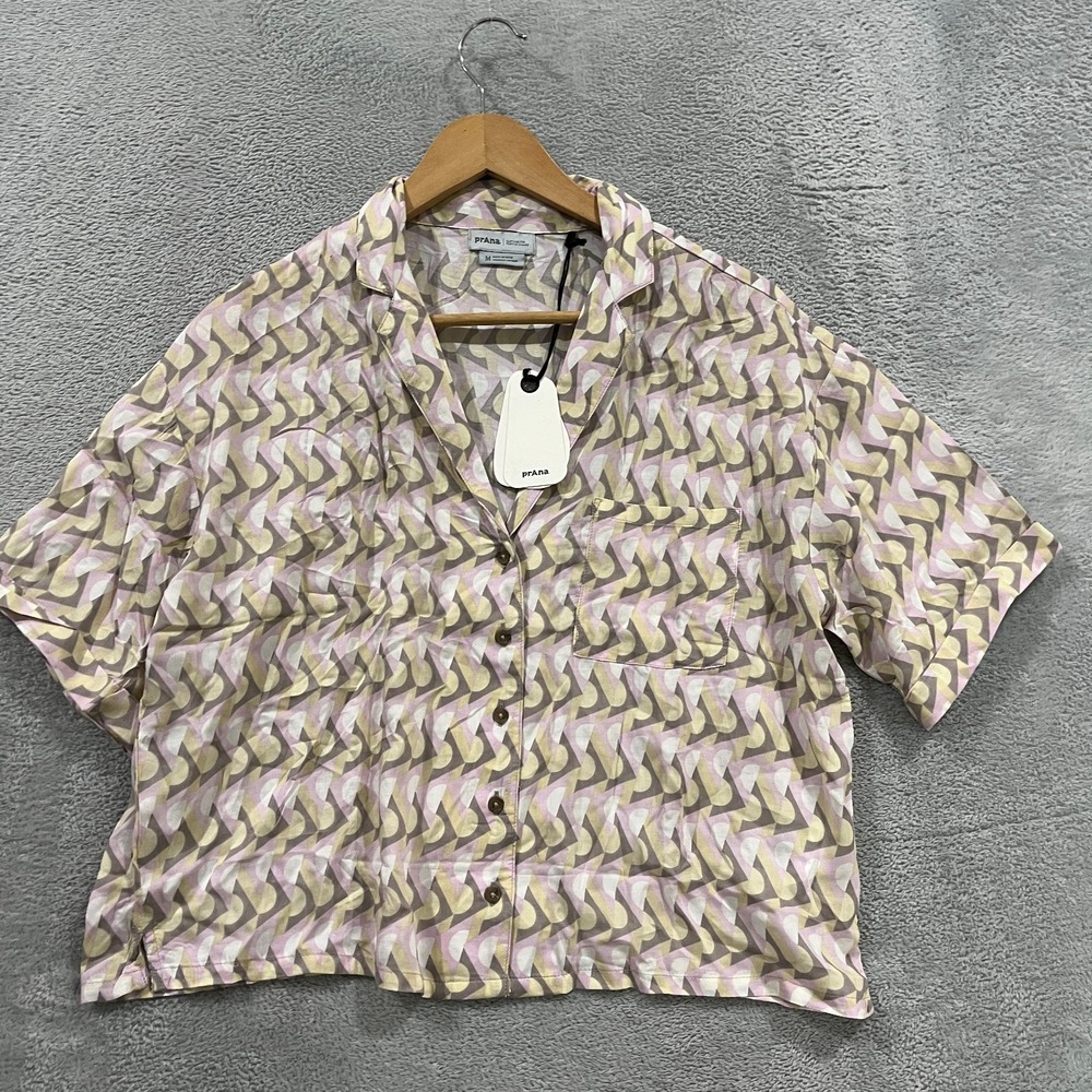 Prana Iguala Top Womens Size M Willow Retro Geo NWT Button Up Boho Hippie
